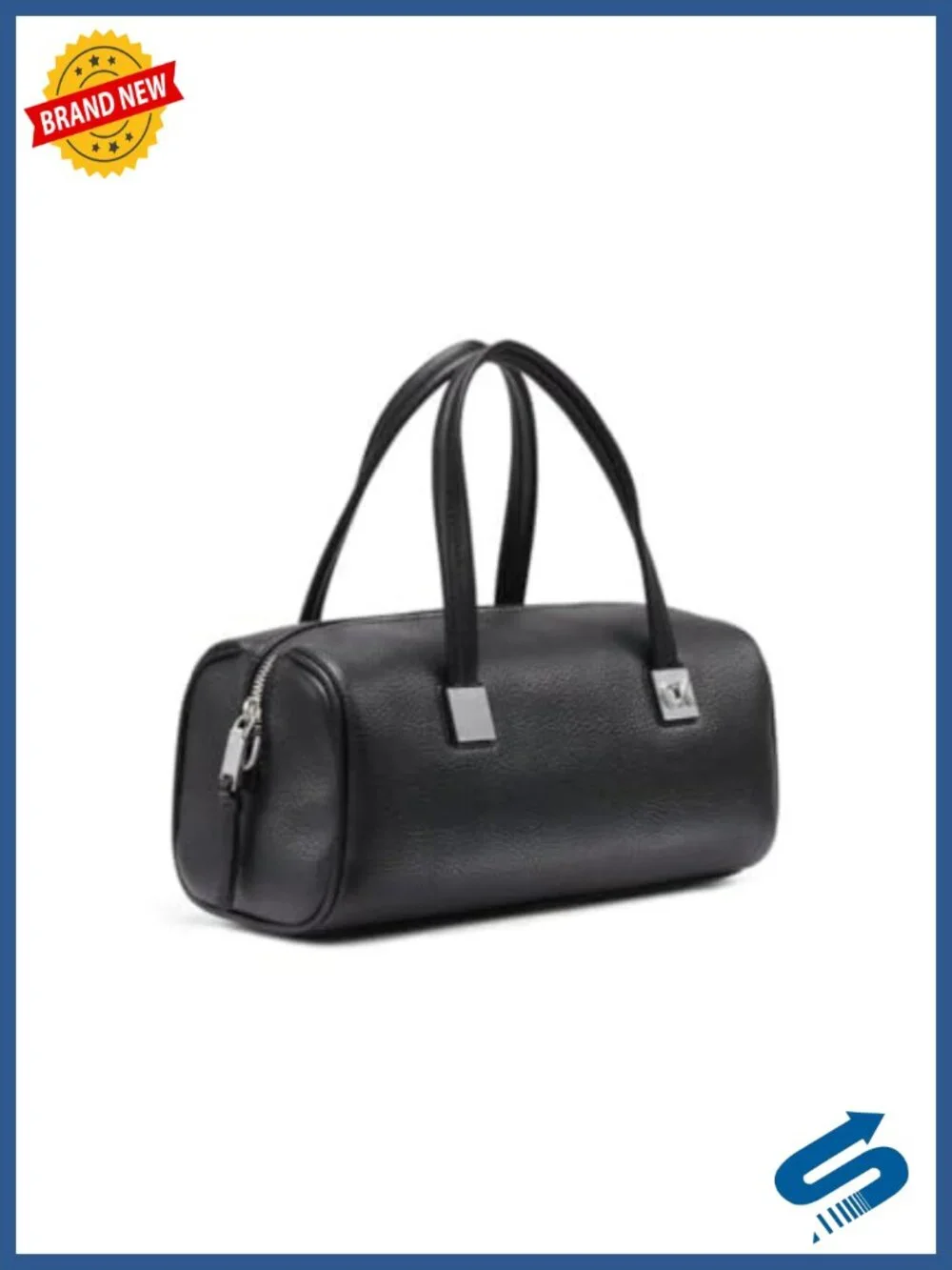 Vegan Leather Barrel Satchel with Crossbody Strap